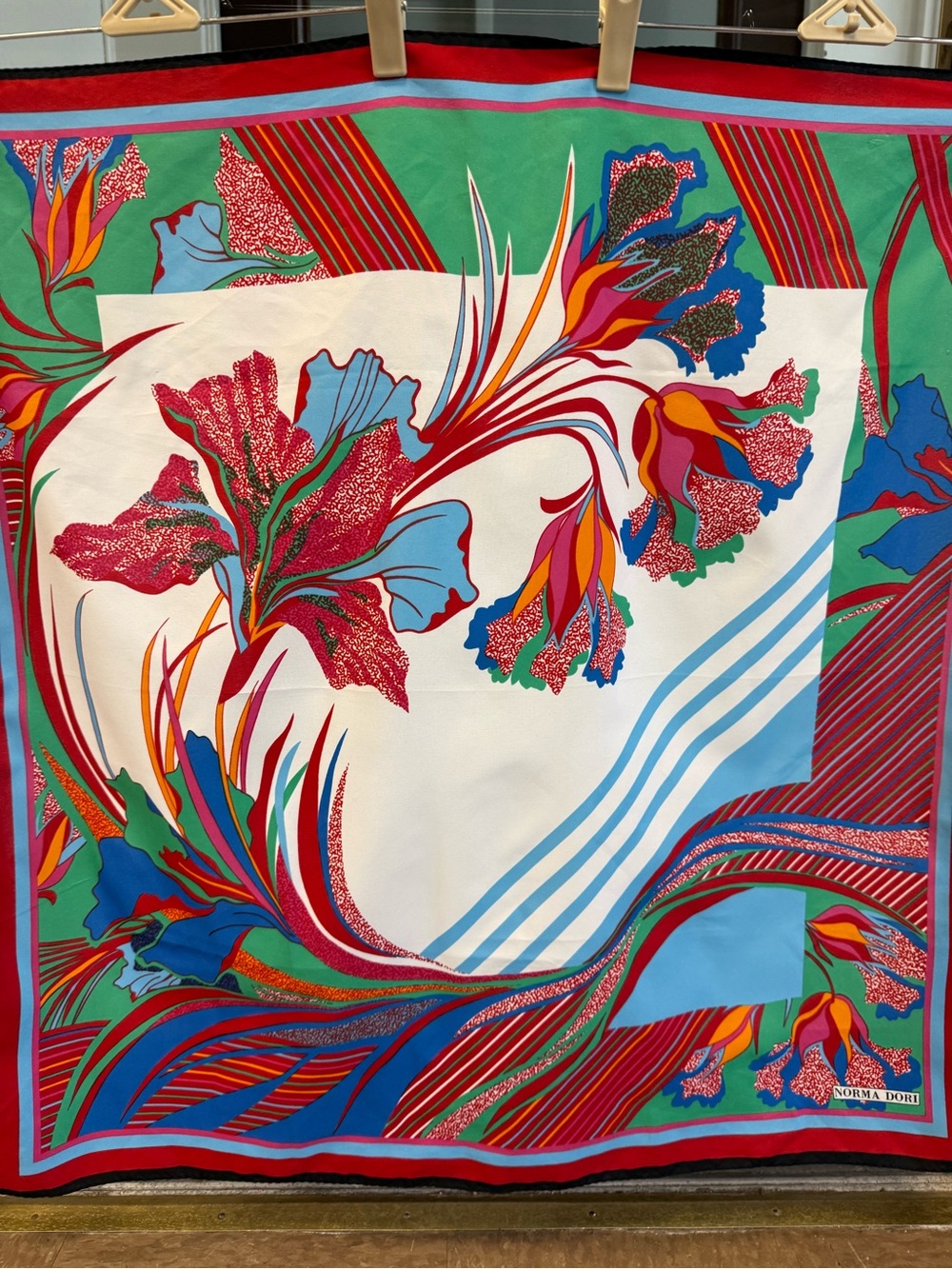 Vintage Norma Dori Floral Scarf Large Square Statement Retro Tropical Print